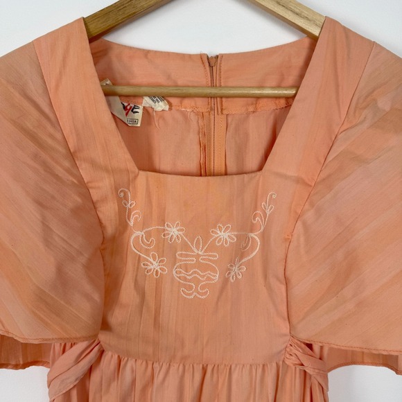Vintage 70s Burg'N Dye Prairie Maxi Dress Womens Small Peach Cottagecore - Picture 2 of 12
